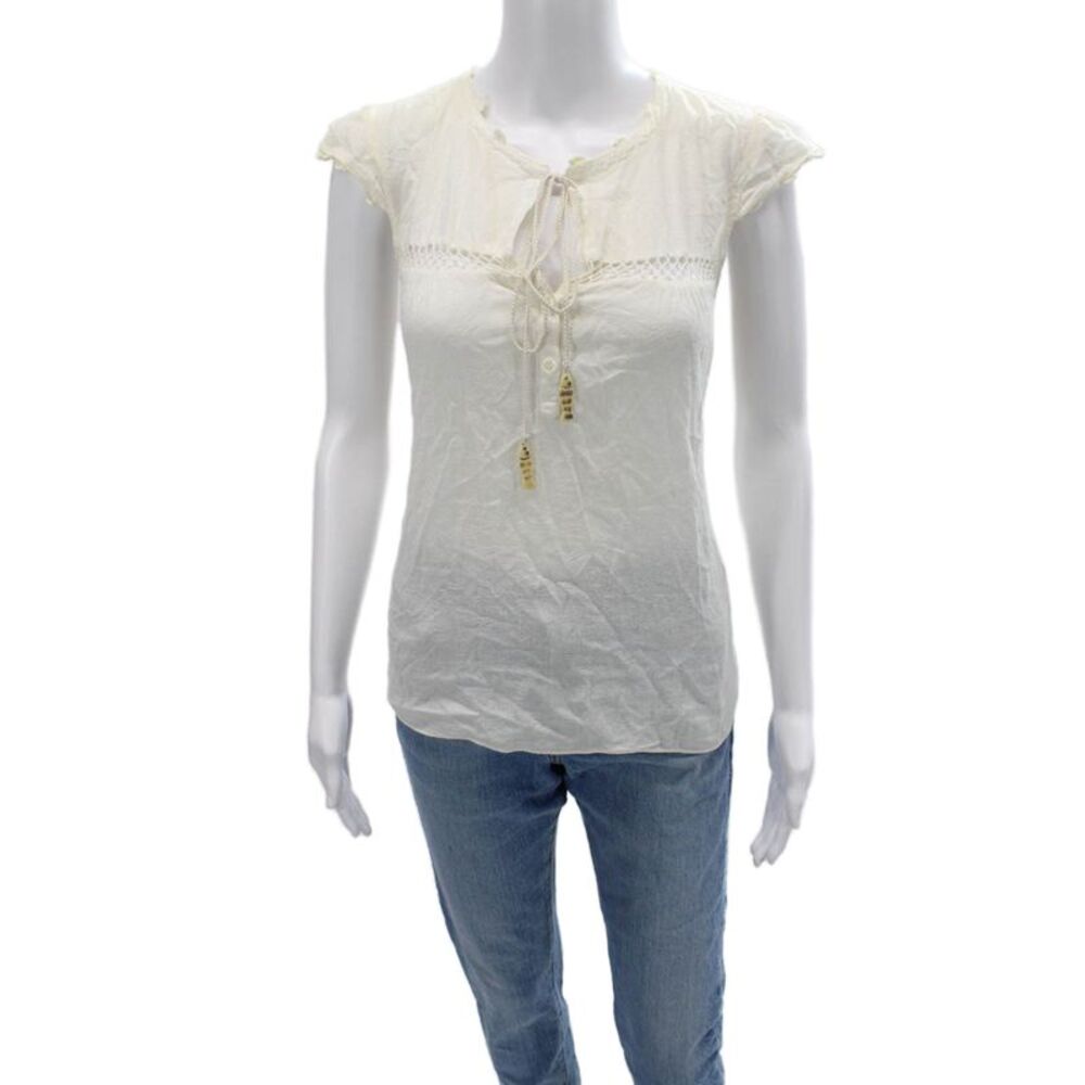 Charlotte Ronson Women White Cotton Short Sleeve Blouse Size M